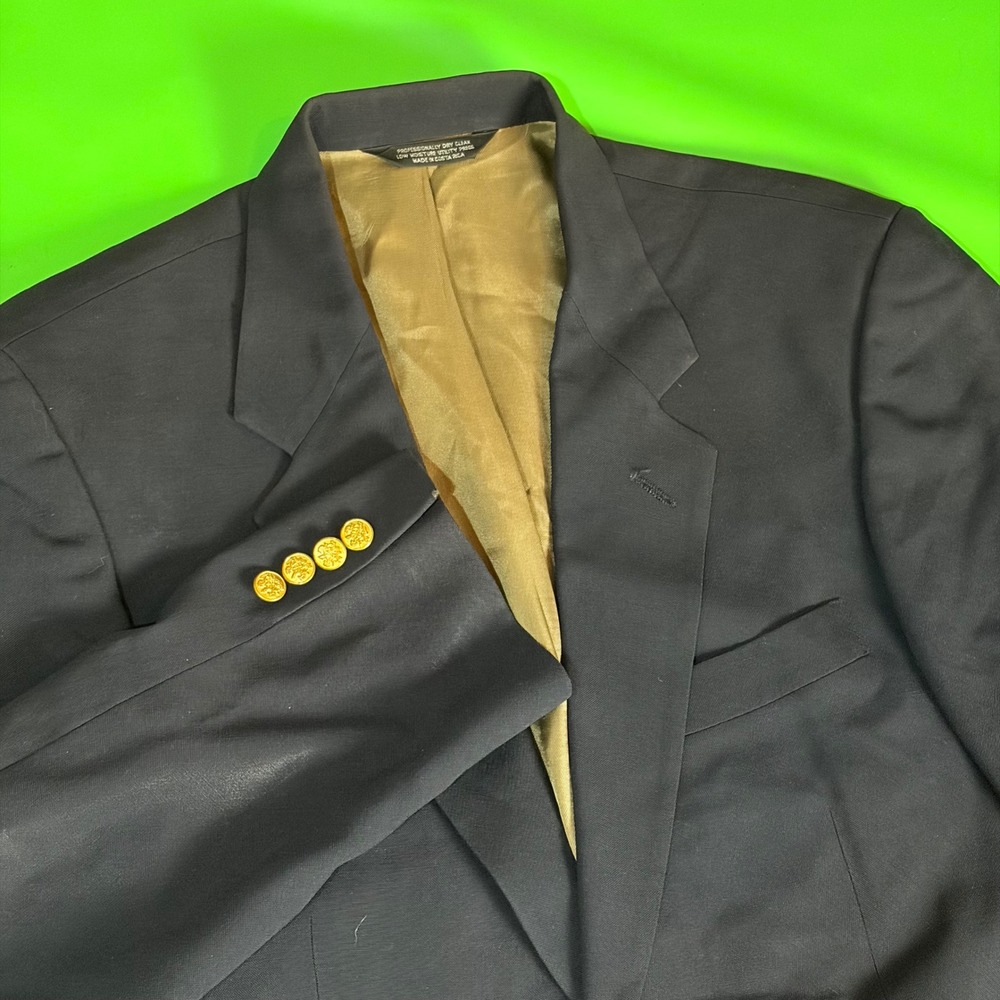 Evan-Picone Blazer Mens 42R Navy Blue 100% Wool Gold Buttons 2-Btn Sport Coat